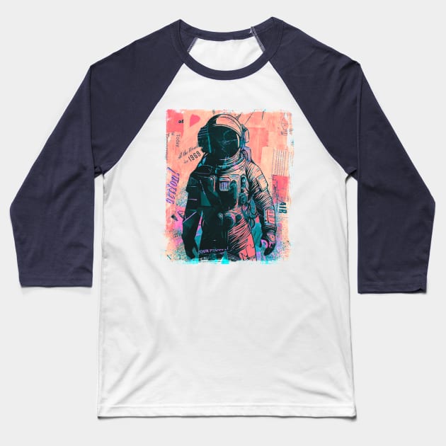 Paper Collage Astronaut Baseball T-Shirt by AnAzArt